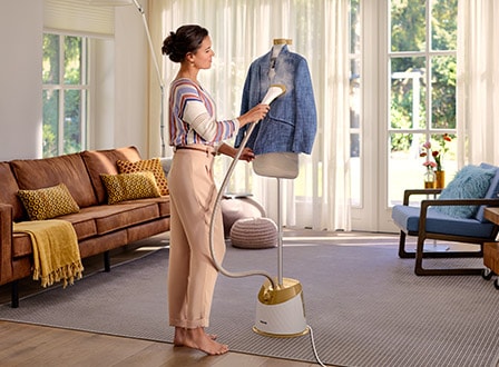 Using standing steamer for clothes